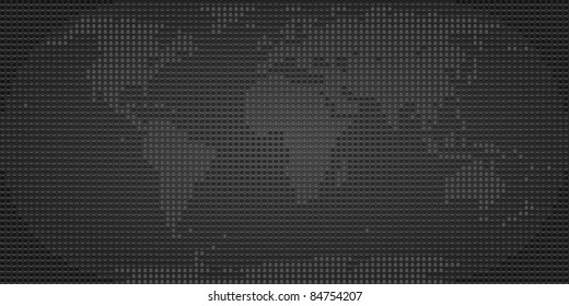 Dotted world map perforated on speaker grill metal dark gray texture background