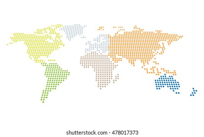 Dotted World Map In Perspective With Separately Selectable Continents