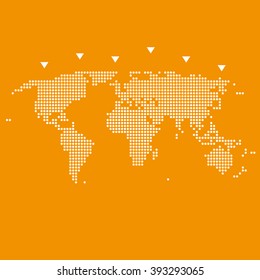 Dotted world map with pointers on orange color background