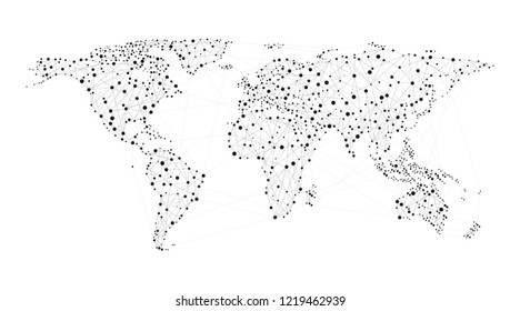 Dotted World Map Representing Technology, Linkage & Communications for Websites, Business Uses and and etc.