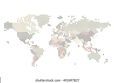 Dotted World map of square dots on white background. Vector illustration.