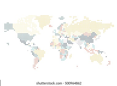 Dotted World map of square dots on white background. Vector illustration.