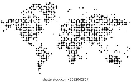 Dotted world map. This detailed dotted world map highlights the earths layout in a clean, abstract form. Great for presentations, data visuals, or educational use. Geographical dotted map in clipart