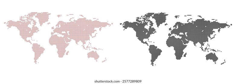 Dotted world map vector design. Dotted world map featuring circle and star shape. view of continents, countries, and connections for infographics, cartography, projects. Eye-catching dot map.