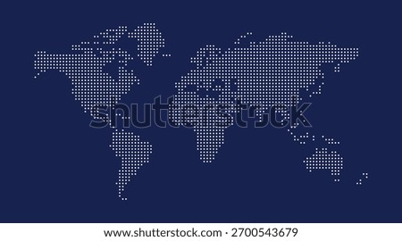 Dotted world map. Vector illustration. World map vector, isolated on blue background. Suitable for web site pattern, anual report, inphographics. Globe similar worldmap icon. Travel worldwide	