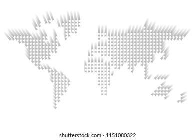 Dotted World map. White dots with dropped shadow on white background. Vector illustration.