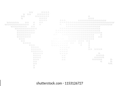 Dotted World map. White dots with dropped shadow on white background. Vector illustration.