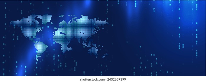 Mapa del mundo con puntos, plantilla de mapa para el patrón del sitio web, infografías sobre fondo azul.	