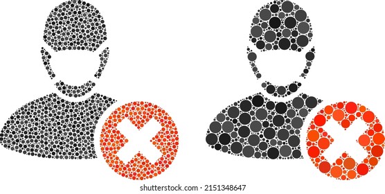 Dotted Wrong Masked Man Icon. Mosaic Wrong Masked Man Icon United From Round Parts In Random Sizes And Color Hues. Vector Circle Parts Are United Into Mosaic Wrong Masked Man Icon.