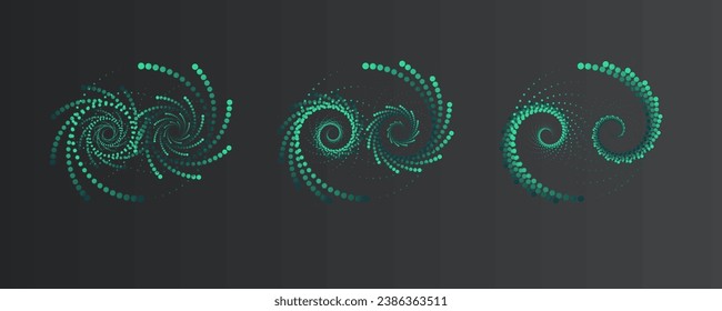 Dottedspeckles abstrakte konzentrische Kreis. Spiral, wirl Element.Circular and radial lines volute.Spiral dot geometric in schwarzem Hintergrund.