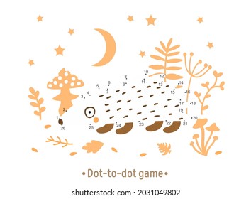 Dot-to-dot game.  Draw a hedgehog.