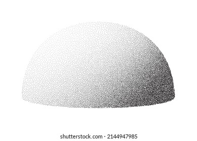 Dotwork 3d hemisphere background. Sand grain effect. Black noise stipple dots half of ball. Abstract noise dotwork hemisphere. Black dots grunge round elements. Stipple circles. Dotted vector