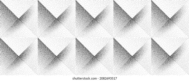 Dotwork 3D seamless pattern background. Sand grain effect. Black noise stipple dots texture. Abstract noise dotwork shapes. Black grain dots elements pattern. Stipple circles texture. Vector