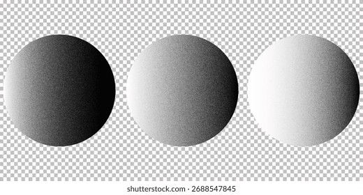 Plano de fundo vetorial de Esferas 3D Dotwork. Efeito de grãos de areia. Pontos pontilhados de ruído preto. Abstrato ruído dotwork bolas. Ilustração de vetor