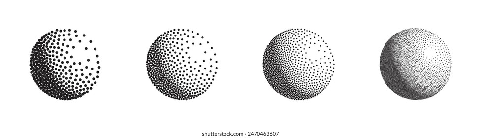 Dotwork 3D Spheres vector set. Grain texture effect