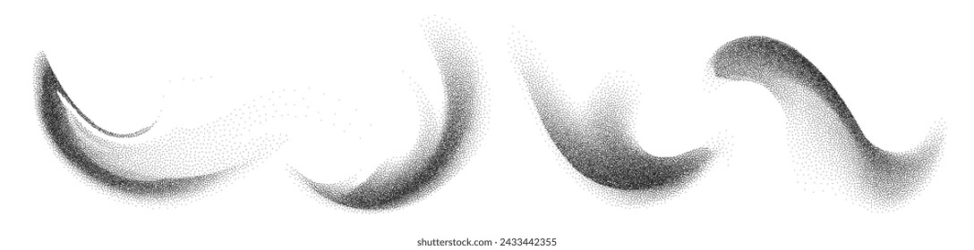 Dotwork abstract shapes, black grain texture, Abstract stipple sand effect, gradient from dots. Vector illustration.