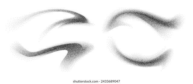 Dotwork abstract shapes, black grain texture, Abstract stipple sand effect, gradient from dots. Vector illustration.