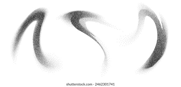 Dotwork abstract shapes, black grain texture, Abstract stipple sand effect, gradient from dots. Vector illustration.