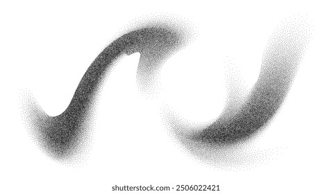 Dotwork abstract shapes, black grain texture, Abstract stipple sand effect, gradient from dots. Vector illustration.