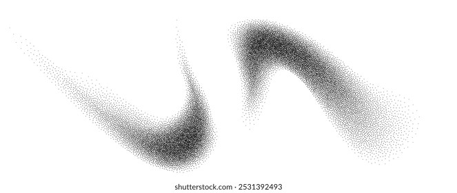 Dotwork formas abstratas, textura de grão preto, efeito de areia abstrato pontilhado, gradiente de pontos. Ilustração vetorial.
