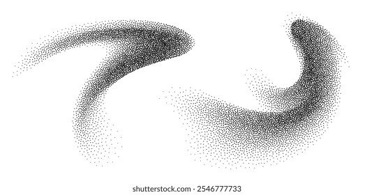 Formas abstractas Dotwork, textura de grano negro, efecto de arena punteada Abstractas, gradiente de puntos. Ilustración vectorial.