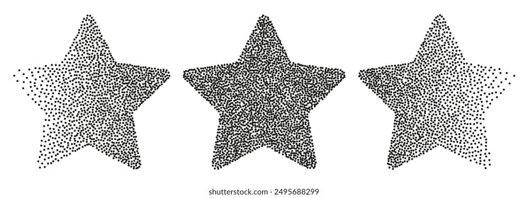 Dotwork abstract shapes, star in black grain texture, Stipple sand effect, gradient figures from dots. Vector illustration.