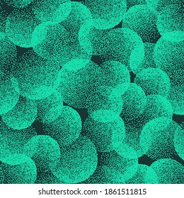 Dotwork Bubbles Weird Turquoise Vector Fashion Abstract Seamless Pattern For Textile. Hand Drawn Dotwork Texture Decorative Repetitive Background