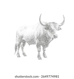 Dotwork Ilustração de búfalo, Arte pontilhada de bisão, desenhado à mão Vetor Animal