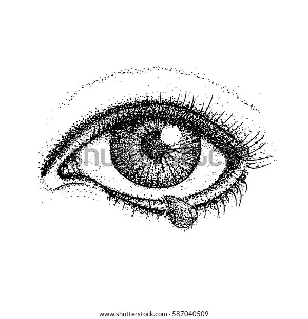 ドットワークの泣き目 人間の視覚と涙滴のベクターイラスト タトゥー手描きのスケッチ のベクター画像素材 ロイヤリティフリー
