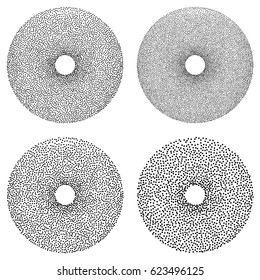 Dotwork Donut Banner Set. Halftone Style Engraving Gradient Illustration. Abstract Vector Background.