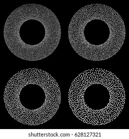 Dotwork Donut Banner Set. Halftone Style Engraving Gradient Illustration. Abstract Vector Background.
