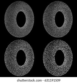 Dotwork Donut Banner Set. Halftone Style Engraving Gradient Illustration. Abstract Vector Background.