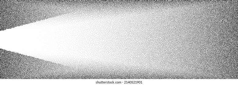 Dotwork gradient pattern background. Black noise stipple dots light trail. Sand grain effect. Black dots grunge banner. Abstract noise dotwork pattern. Gradient circles. Stochastic dotted vector