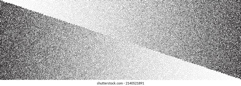 Dotwork gradient pattern frame background. Black noise stipple dots. Sand grain effect. Black dots grunge banner. Abstract noise dotwork diagonal pattern. Gradient triangles. Stochastic dotted vector