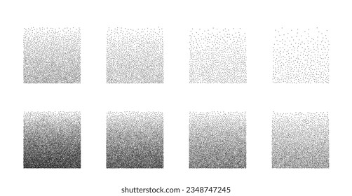 Dotwork grain noise gradient squares. Pointillism gradient pattern. Stochastic grange texture. Sand stipple halftone effect for tattoo. Dotted square, stipple element. Pixel disintegration Vector
