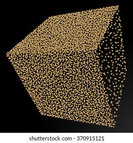 Dotwork Halftone 3D Box on Black Background. Engraving Geometrical Vector Illustration.