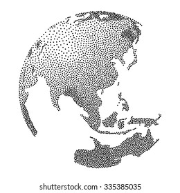 Dotwork Halftone 3D Earth Planet. Engraving Vector Illustration. World Globe concept.
