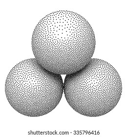 Dotwork Halftone 3D Spheres. Engraving Vector Illustration. Vintage Engraved Balls