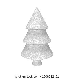 Dotwork Halftone Christmas Tree. Engraving Vector Illustration.