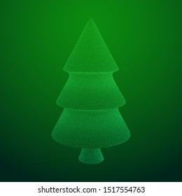 Dotwork Halftone Christmas Tree. Engraving Vector Illustration.