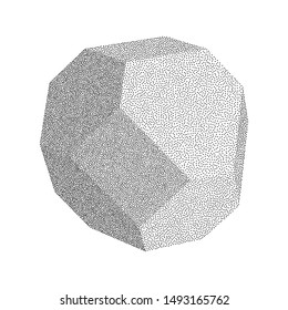 Dotwork Halftone low poly style geometrical object on white background. Engraving Vector Illustration.