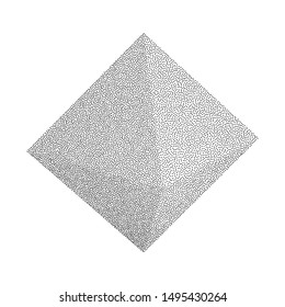 Dotwork Halftone low poly style geometrical Polyhedron Tetrahedron Shape on white background. Engraving Vector Illustration.