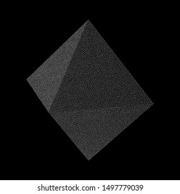 Dotwork Halftone low poly style geometrical Polyhedron Tetrahedron Shape on white background. Engraving Vector Illustration.