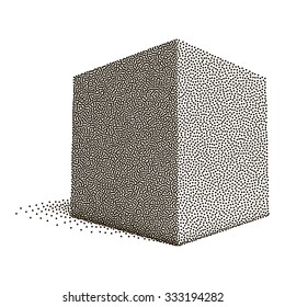 Dotwork Halftone Vector Cube Icon. Tattoo Style Vector Illustration