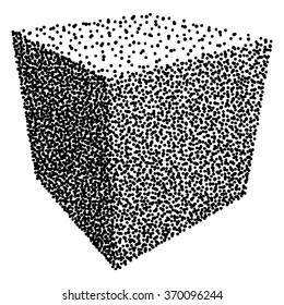Dotwork Halftone Vector Cube Icon. Tattoo Style Vector Illustration