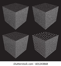 Dotwork Halftone Vector Cube Set. Tattoo Style Vector Illustration