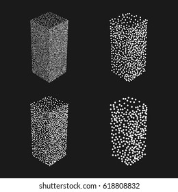 Dotwork Halftone Vector Parallelepiped Box. Tattoo Style Vector Illustration on black