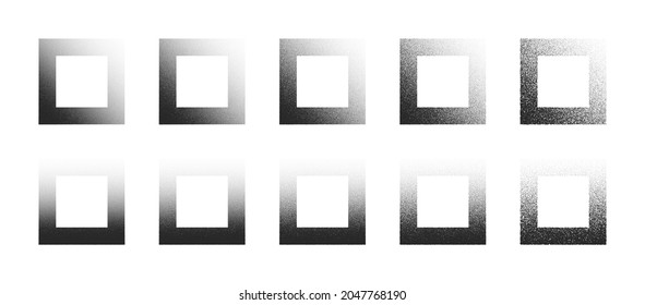 Dotwork Hand Drawn Stippled Square Frames Vector Abstract Shapes Set In Different Variations Isolated On White Background. Various Degree Black Noise Stipple Dots Rectangle Design Elements Collection