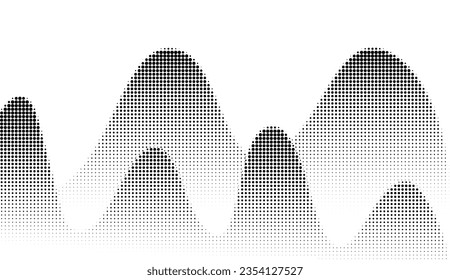 Dotwork mountain halftone pattern. Grainy hill with dotted noise and grunge texture. Landscape and terrain in dotwork style. Stippled gradient mountain. Noisy stochastic background Pointillism texture