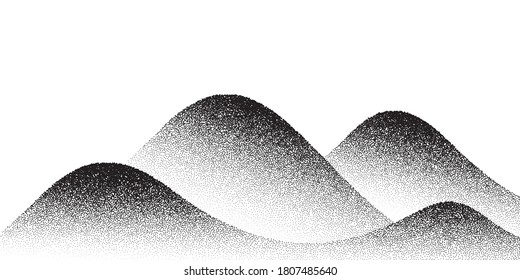 Dotwork mountain pattern vector background  Black noise stipple dots  Sand grain effect  Dots grunge banner  Abstract noise dotwork pattern  Stipple circles  Stochastic dotted vector background 